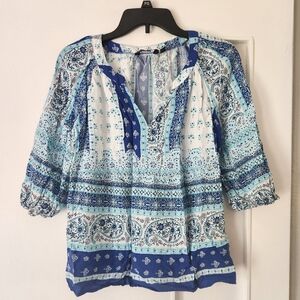 Blue and White Bohemian Blouse